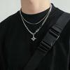 Hip Hop Zircon Double Layer Star Pendant Necklace Geometric Metal Chain Trendy Unisex Jewelry