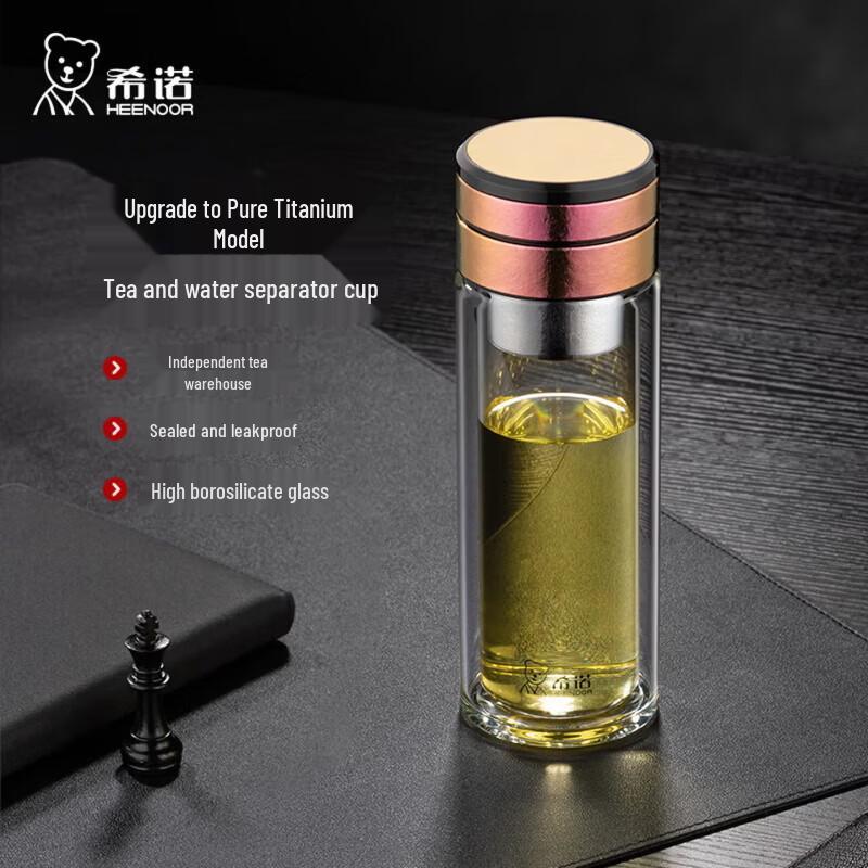 Heenoor Pure Titanium Tea Infuser Double Wall Glass Bottle