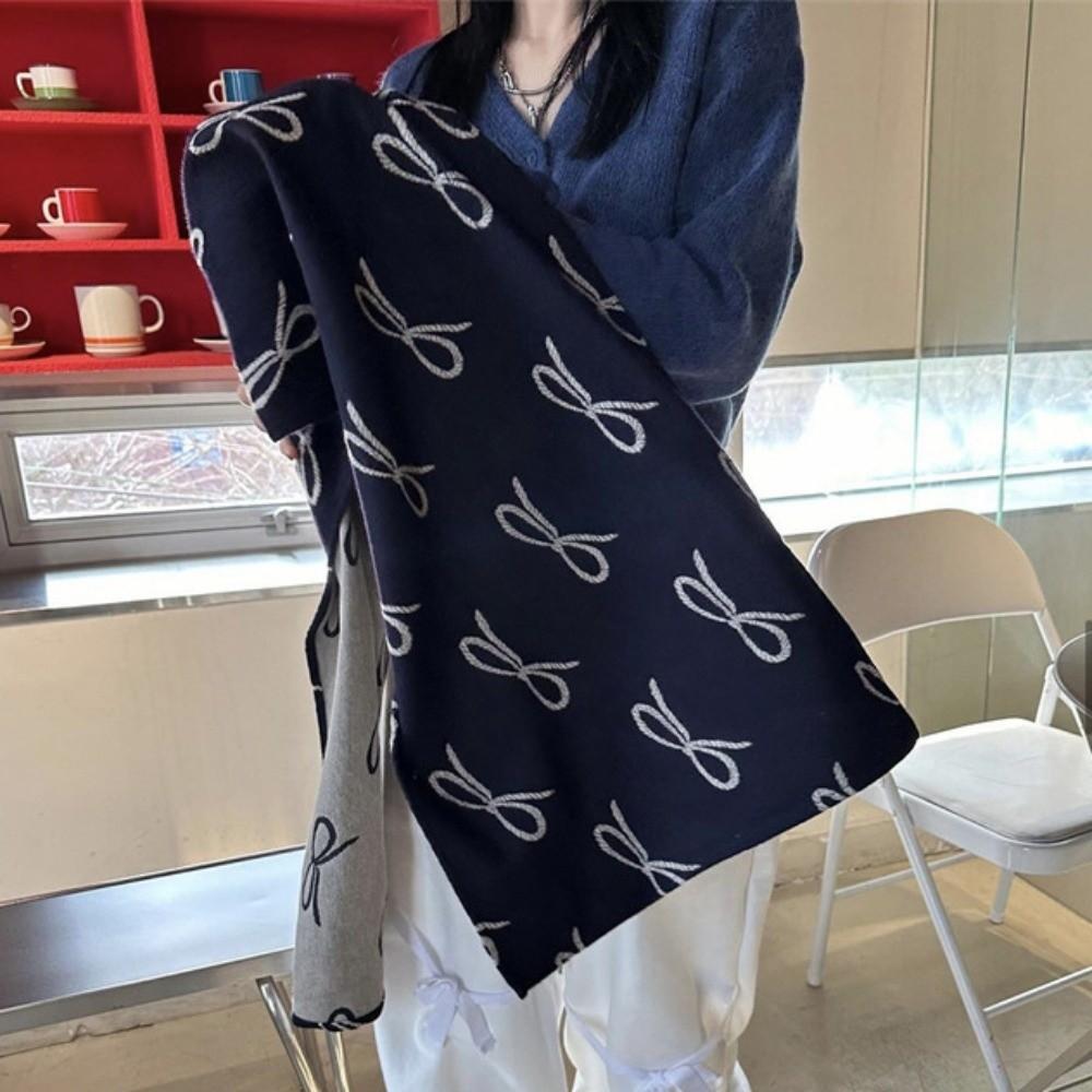 Two-sided Imitation Wool Scarf Lightweight Winter Shawl Trendy Bow Scarf  Gift