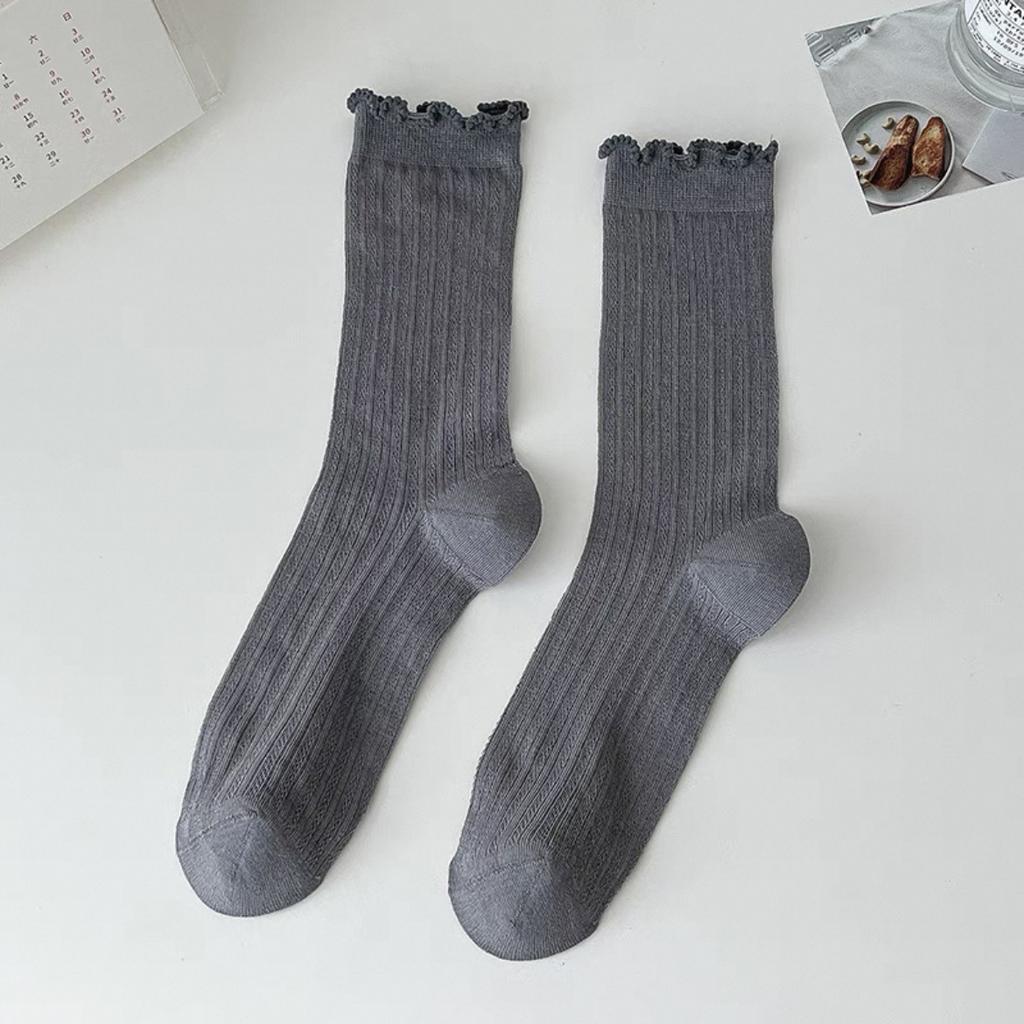 Stacked Socks, Summer Thin Socks, Pure Cotton, Spring And Autumn, Gray Ballet Style With Small Leather Shoes Stockings