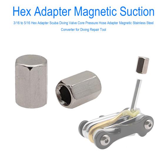 3/16 to 5/16 Hex Adapter Scuba Diving Valve Core Pressure Hose Adapter Magnetic Stainless Steel Converter for Diving Repair Tool