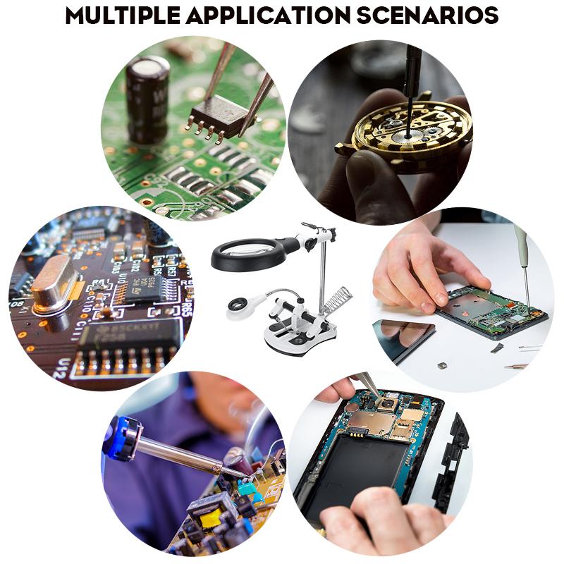 2.5x/5x/6x/10x Soldering Iron Station Stand Welding Magnifying Glass 2.5X-11.5X Lens Magnifier Soldering Repair with LED Light EU Plug 29*13*15.5cm