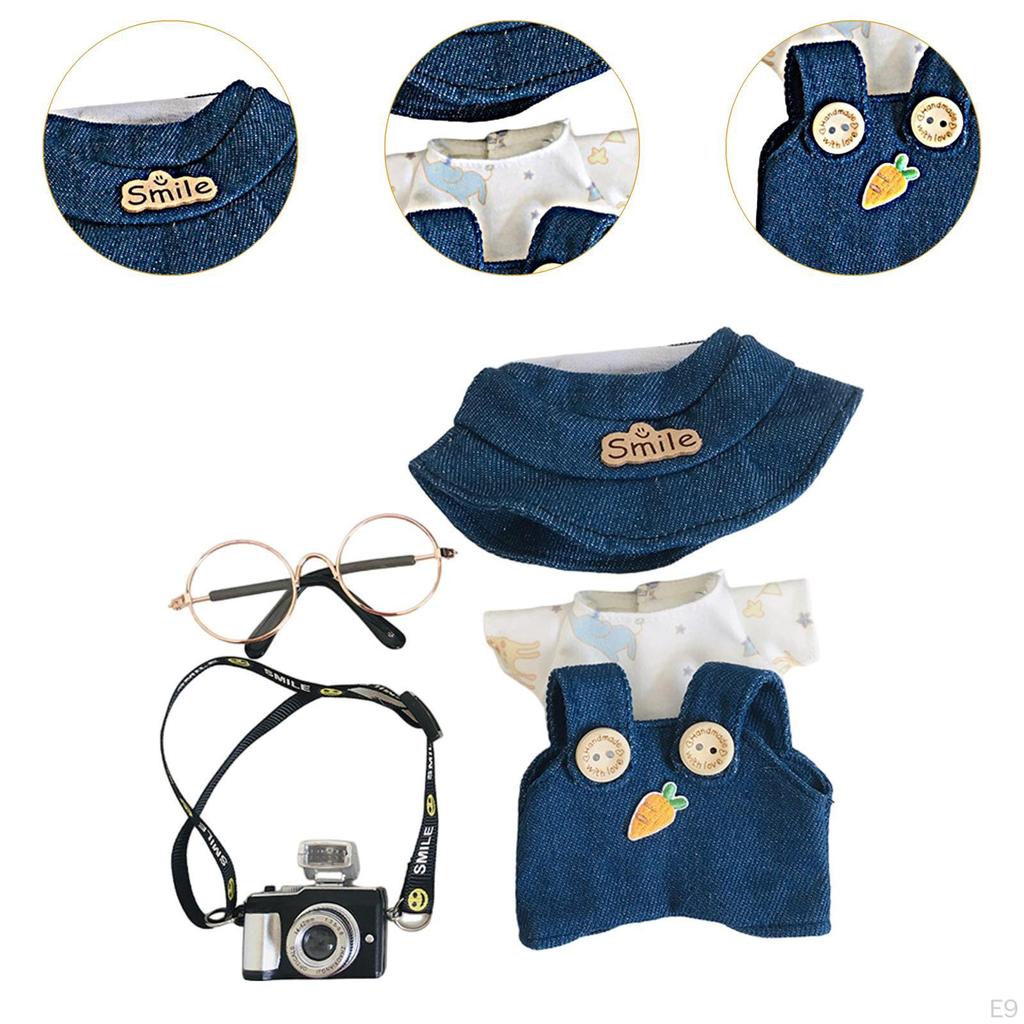 Dolls Suspender Pants with T Shirt Hat for 1517cm Dress up Girl 3Pcs Bear