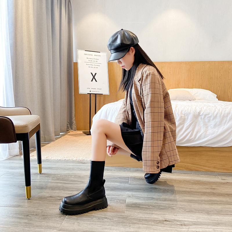 Fashion Brand Women Shoes 2024 New Round Toe Platform Women's Boots Comfortable Non-slip Slip-on Female Ankle Boots Fashion Goth Shoes