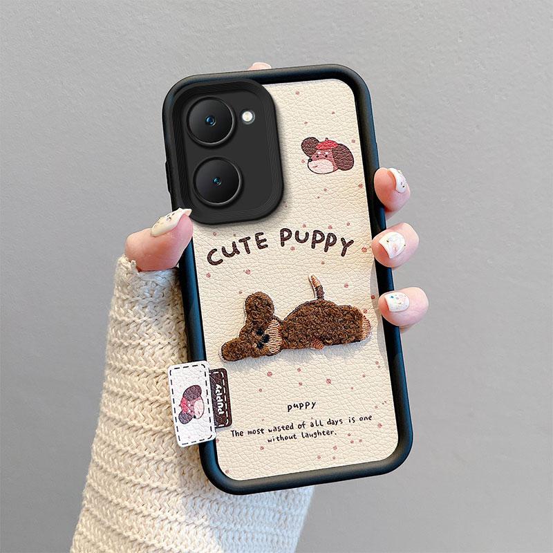 KEYSION Cartoon Cute Plush Embroidery Case for VIVO Y03 Y03t with Lanyard Silicone Shockproof Phone Cover for VIVO Y18 Y28s 5G