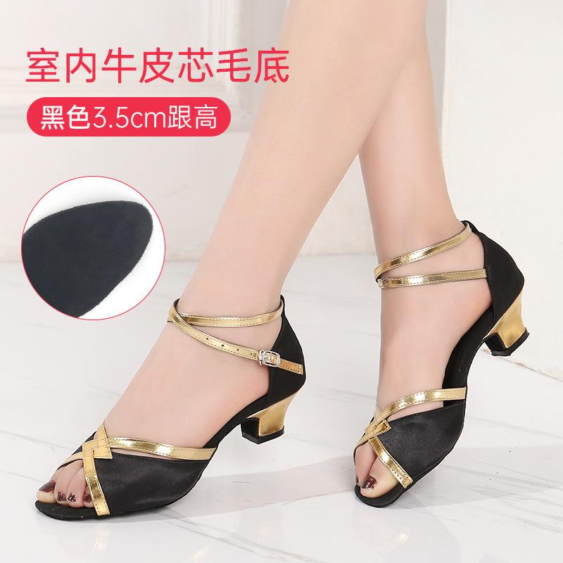 Girls Dance Shoes Sequined Latin Dance Shoes Open Toe Sandals High Heels Crystal Sparkling Standard Dance Shoes