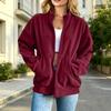 Women's Casual Loose Fit Long Sleeve Jacket Full Zip Up Ribbed Texture Lightweight Outerwear with Stand Collar and Pockets