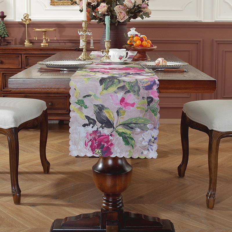 

Retro Oil Painting Waterproof Table Runner Pastoral Dust-Proof Tv Cabinet Table Cover Banquet Party Long Tablecloth for Dinner 30x200cm