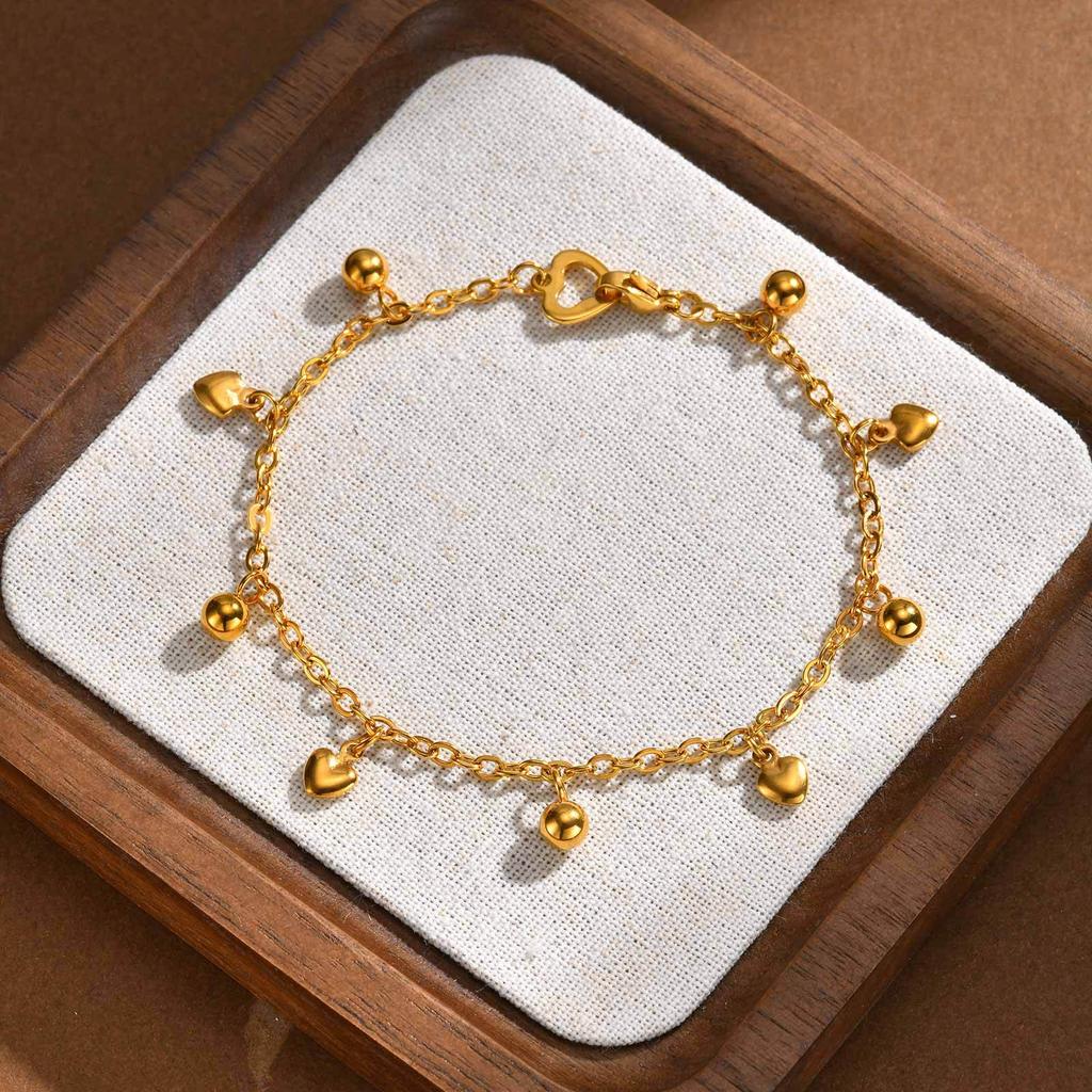 Wind Stainless Steel Ball Heart Bracelet Gold, Women'S Versatile Jewelry Br-2737