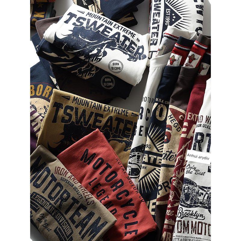 Trade Export to Domestic Sales American Retro Printed Pure Cotton Trendy Brand Short-Sleeved T-Shirt Men's Summer Base Layer Men's Clothing T-Shirt