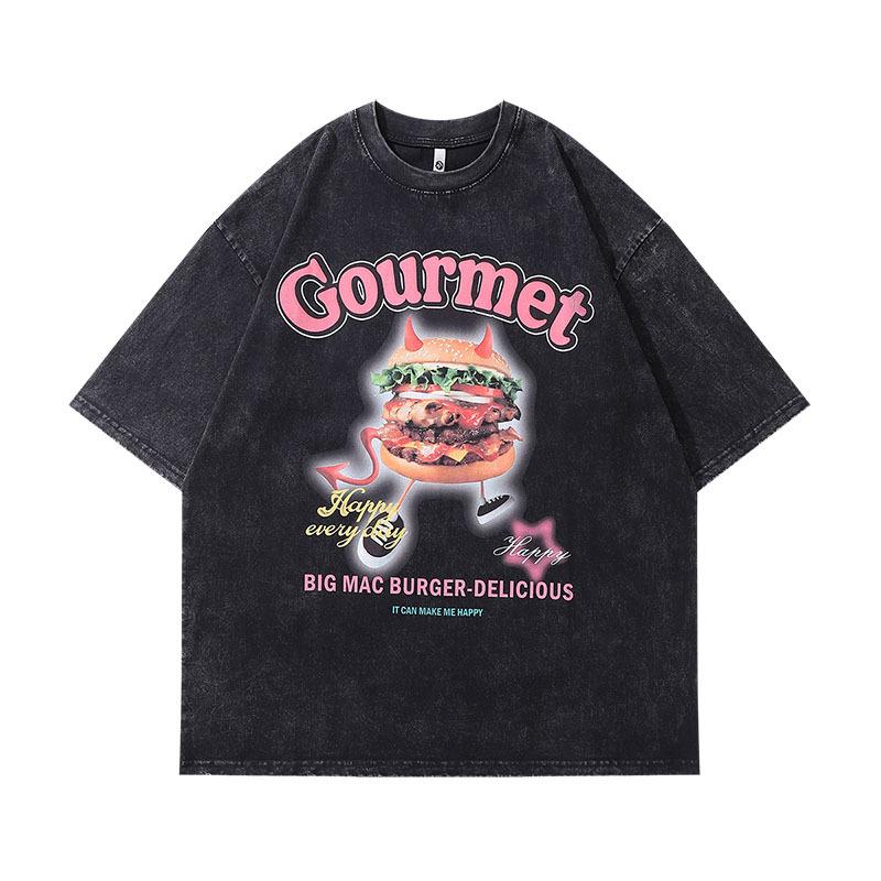 Harajuku Japanese Cartoon Printing Tide Brand Short-Sleeved T-Shirt Men'S And Women'S Hip-Hop Vibe Washed And Made Old Half-Sleeved Tee Shirt