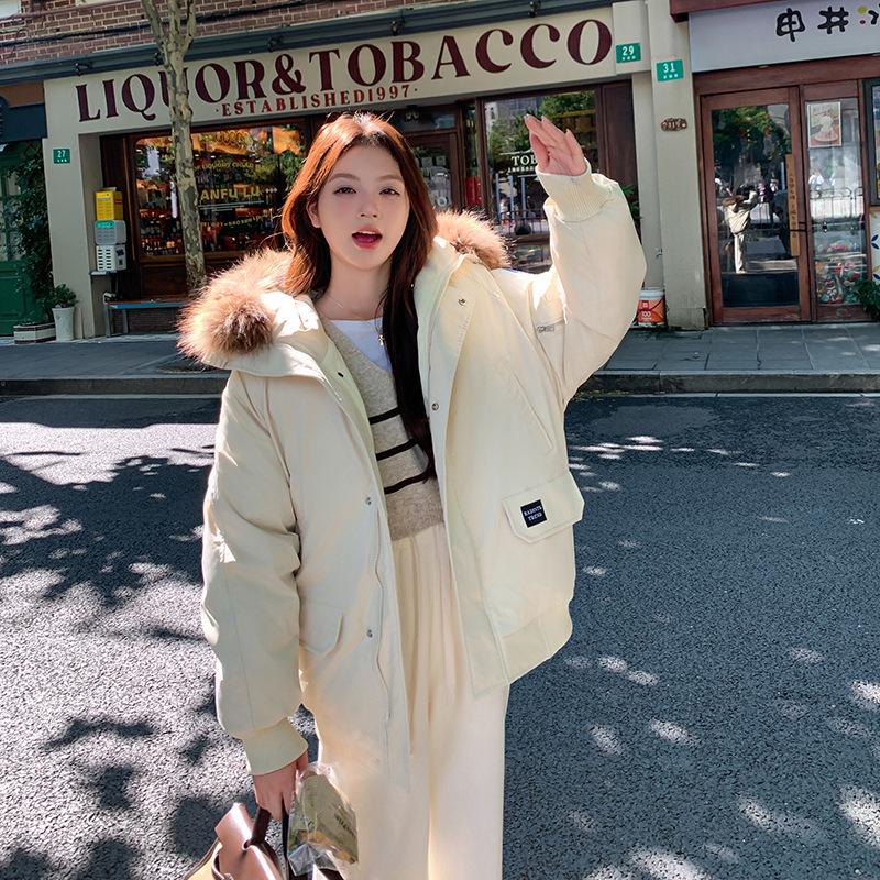 Down cotton-padded clothes for women's winter new tooling pie to overcome thickened cotton-padded jackets, loose cotton-padded jackets