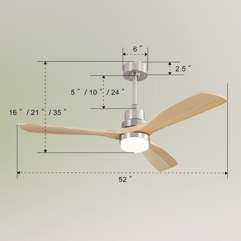 Sofucor 132cm Solid Wood Ceiling Fan with Light  For Bedroom and Living Room