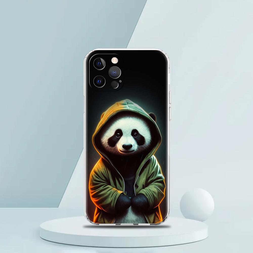 Süße Tier Panda Handyhülle für iPhone 16 15 14 13 12 Pro Max Transparent Weich für iPhone 11 Pro Max 7 8 Plus XS XR Hülle