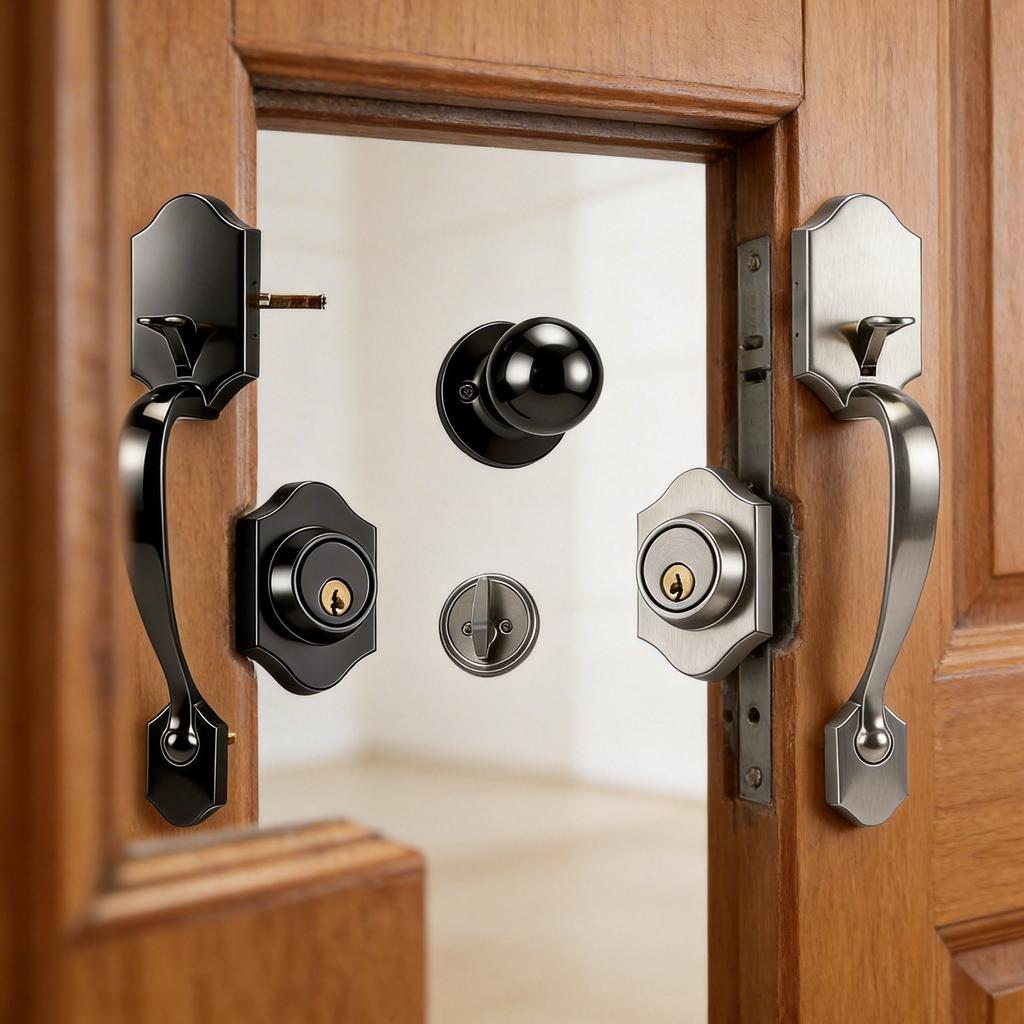 High Security Front Door Handle Lock Set Precisions Cylinder Antislip Sliding Handle for Enhances Protecting