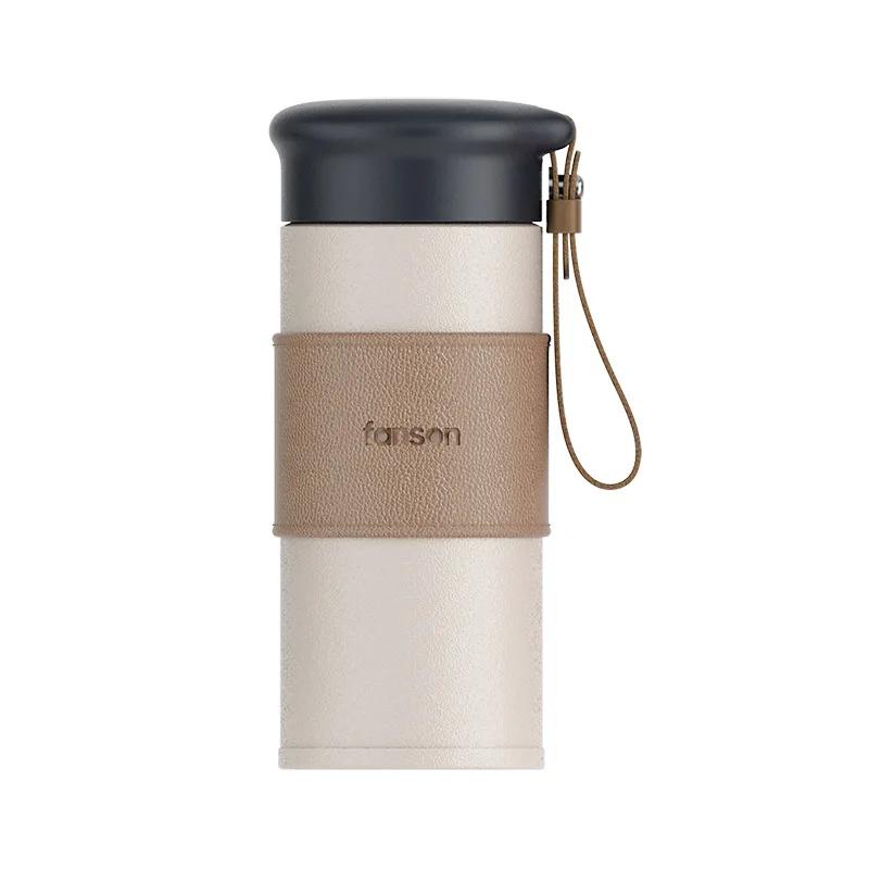 

330/450ml Coffee Cup Stainless Steel Vacuum Flasks Leather Textured Thermos Cups Portable Travel Office Water Bottle Drinkware 450ML бежевий