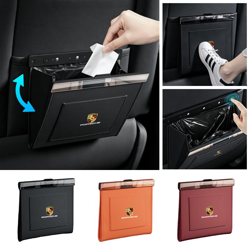 Magnetic Car Garbage Bag Waterproof Hanging Universal Trash For Porsche Cayenne Panamera Macan Boxster Cayman 718 911 Sticker