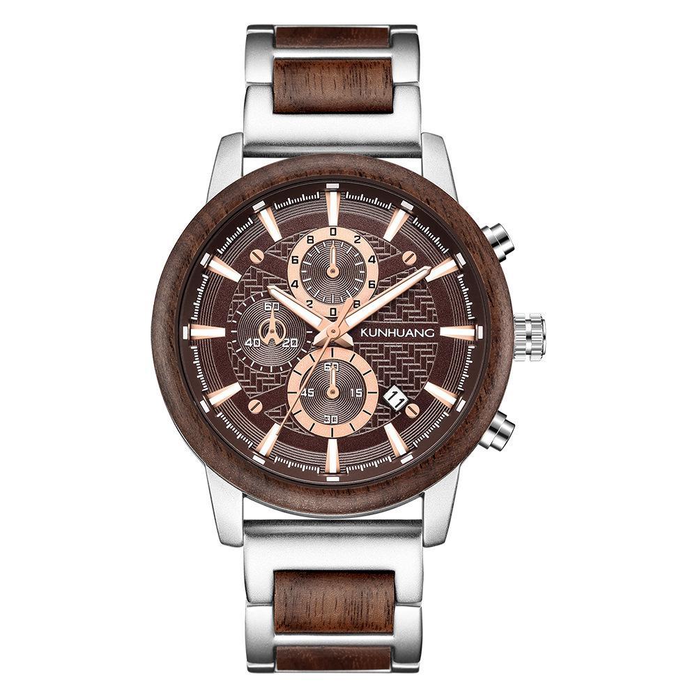 Wood Watches Luxury Luminous Multi-function Wooden Men's Chronograph Quartz Retro Watch Fashion Sport Timepieces