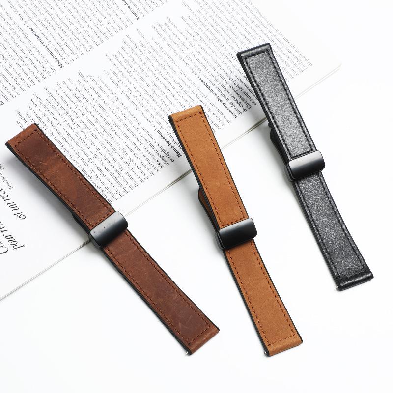 Huawei GT4 Smartwatch Band - Genuine Leather, Folding Magnetic Clasp, Quick Release Silicone Cowhide Strap