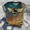 Women Summer T Shirt Trend Dragonfly Print Retro Fashion Short Sleeve Tees Casual   Printed  Tops