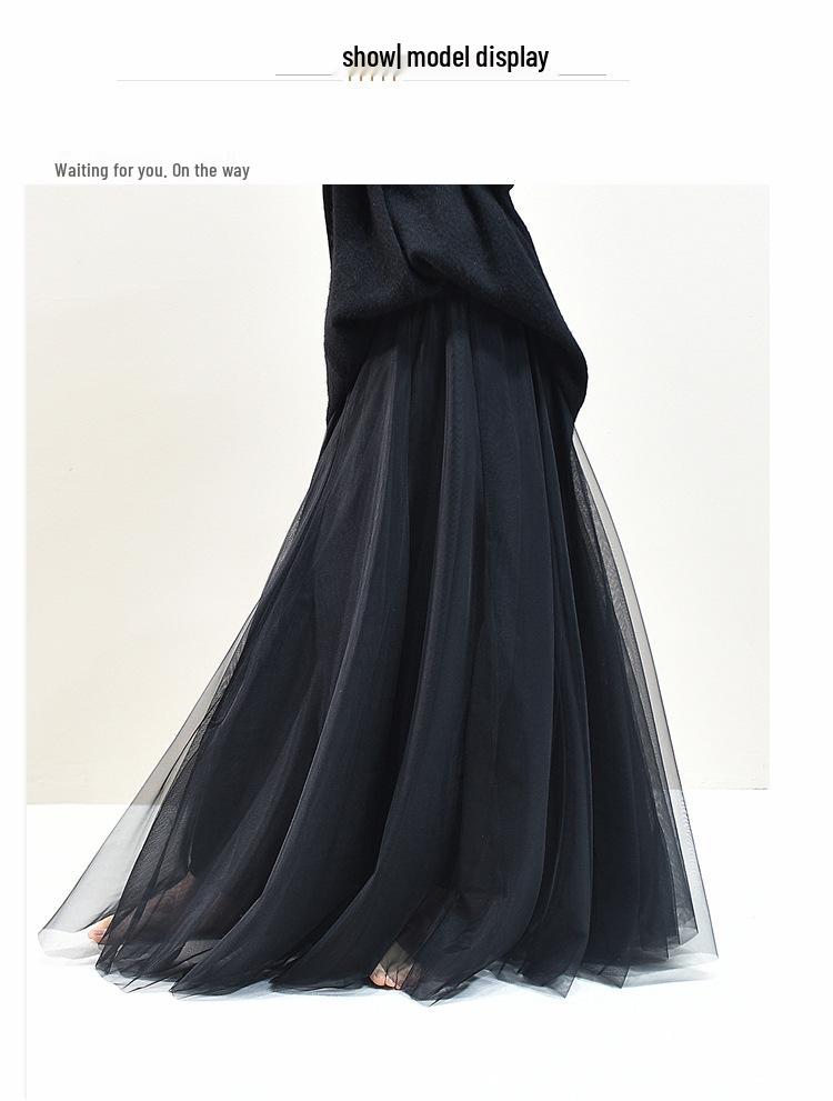 A-line Women's Summer Mesh Gauze Skirt - Fairy Style, Wide Hem, Mid-Length, Slimming Temperament