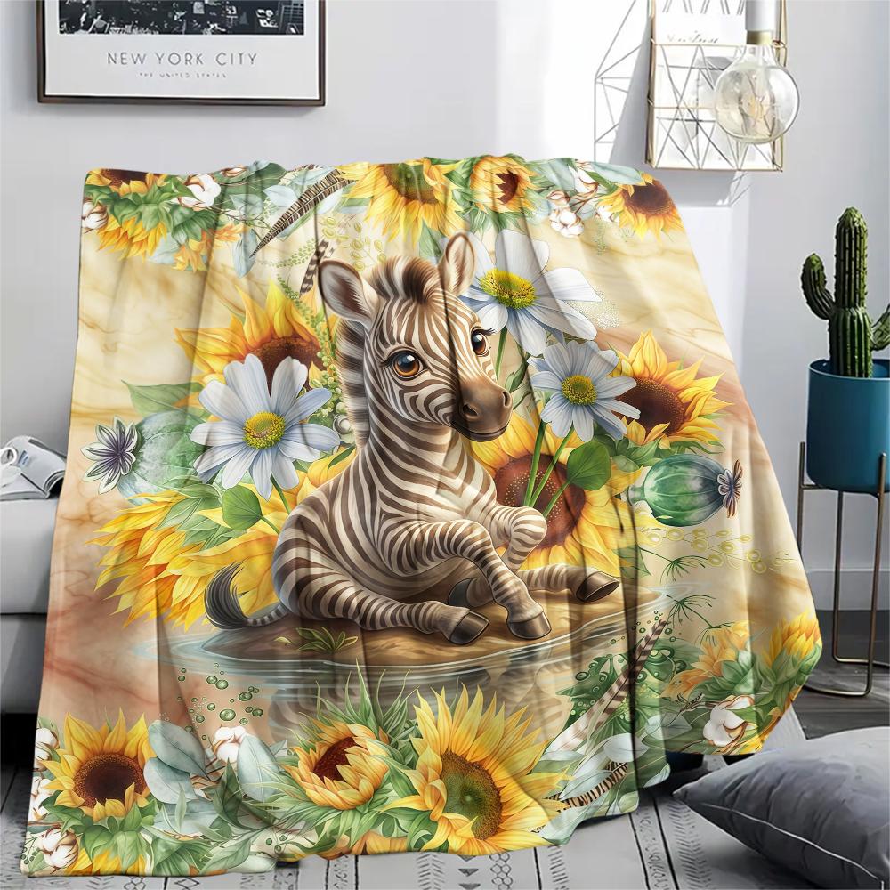 Flower border dinosaur horse Print Flannel Blanket High quality Comfortable for All Seasons Home Decor Warmth and Comfort Perfect for Christmas Gifts