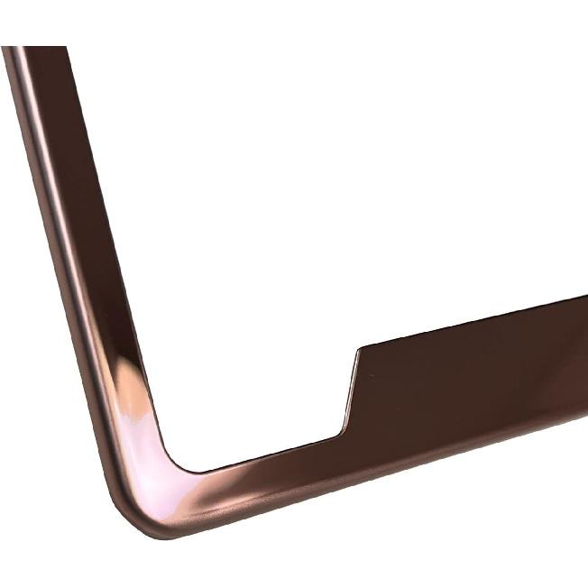 Bottom Corner Cut Out Version License Plate Frame Rose Gold Mirror Chrome Electroplating Universal Fit Aluminum Screw On Cap Cover, T304 Stainless