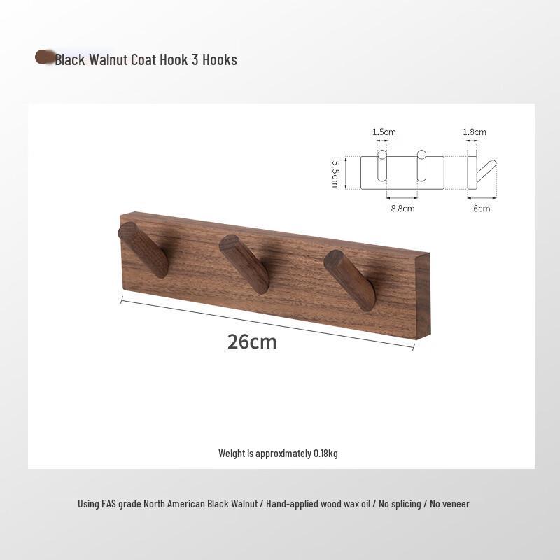 3-Hook Wooden Wall-Mounted Coat Rack