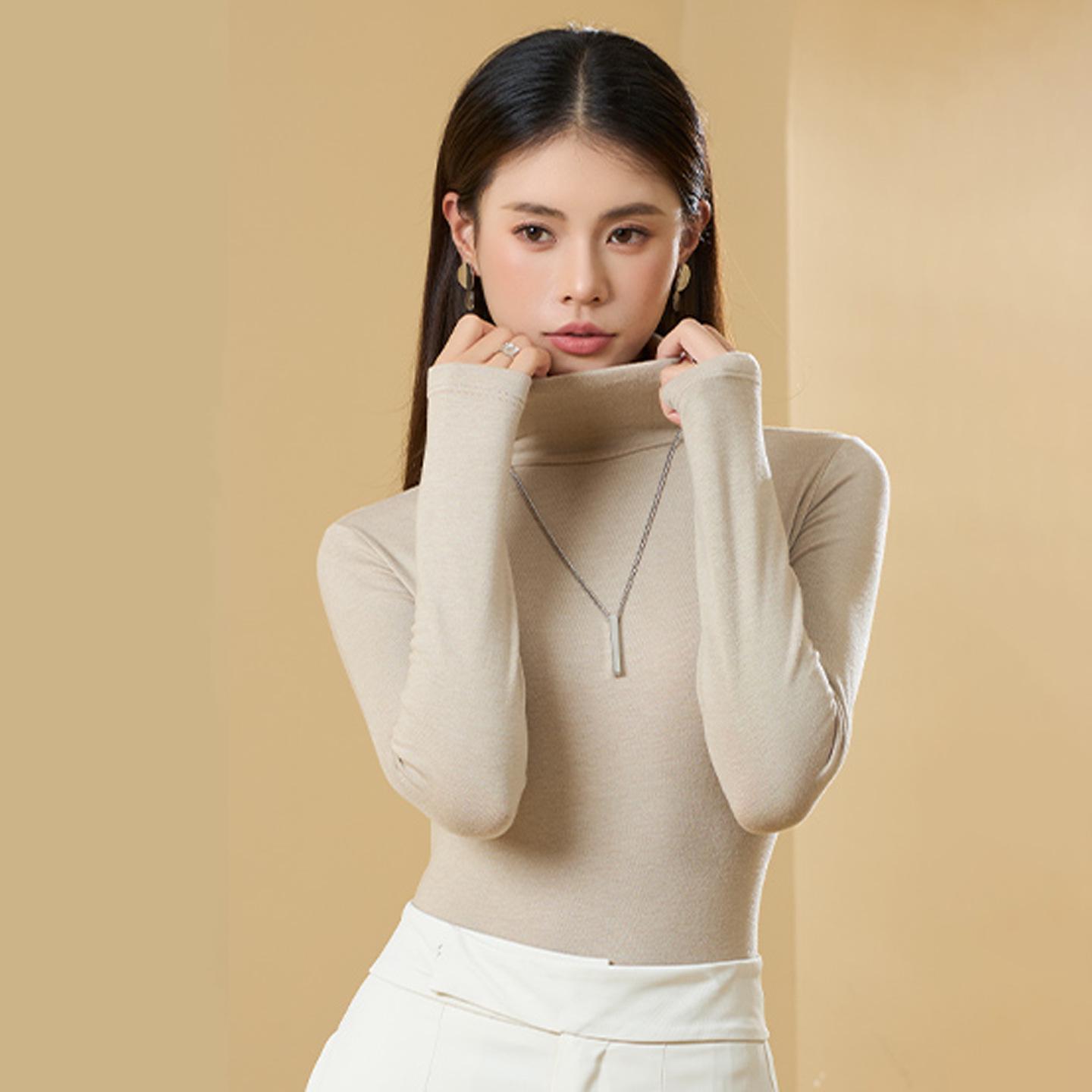 

Women s Turtleneck Base Layer: Tencel Wool, Slim Fit, High Elasticity, Long Sleeve, Warm Autumn-Winter Top L (120-150 jin)
