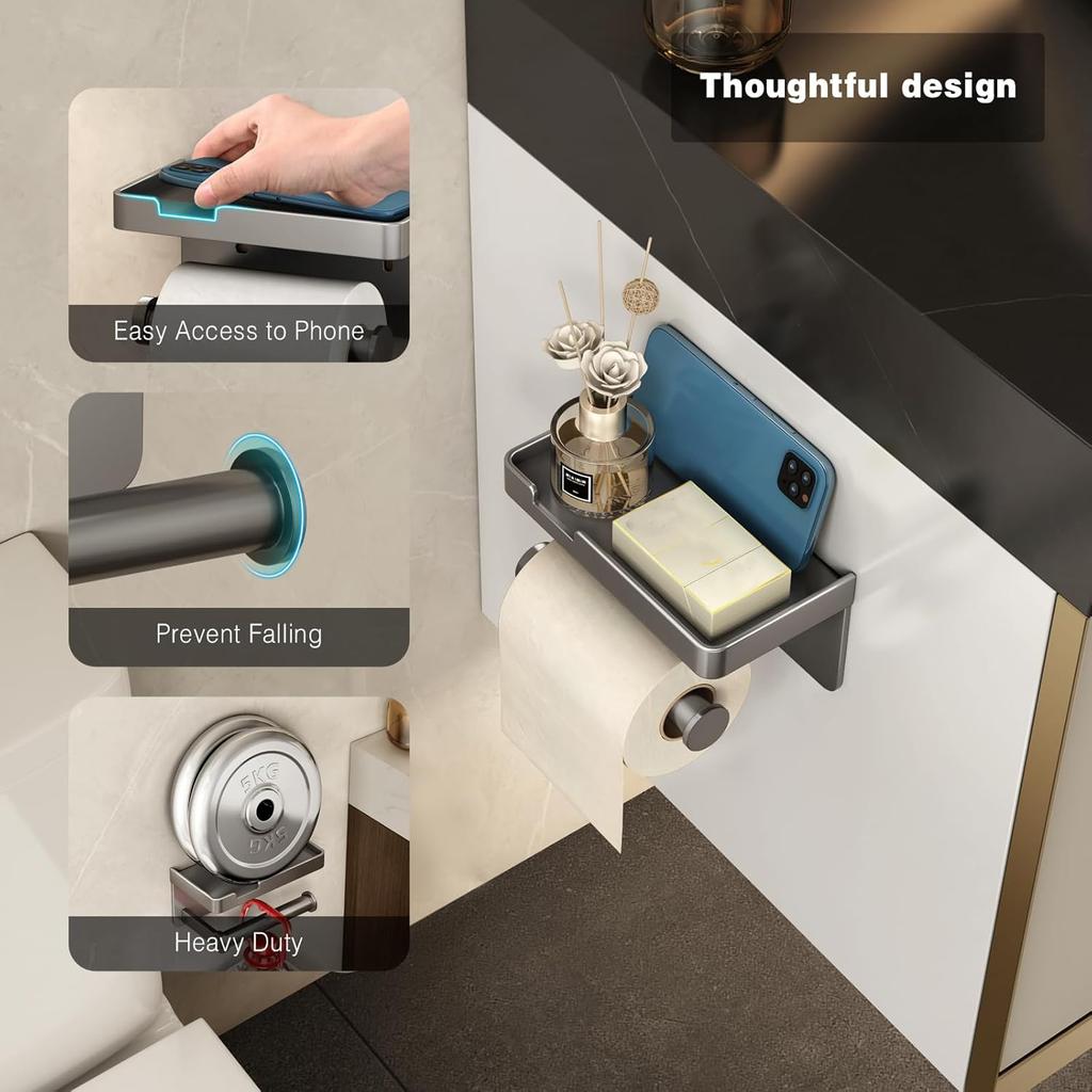 Toilet Paper Holder Wall-mounted Bath Roll Holder With Mobile Phone Shelf Toilet Paper Holder for Bathroom And Kitchen