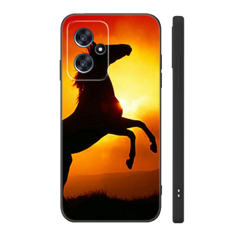 Horse Animal Black Silicone Phone Case For Xiaomi POCO X3 X4 NFC F3 F4 GT F5 M3 M4 M6 X5 X6 Pro 5G C55 C65 M5
