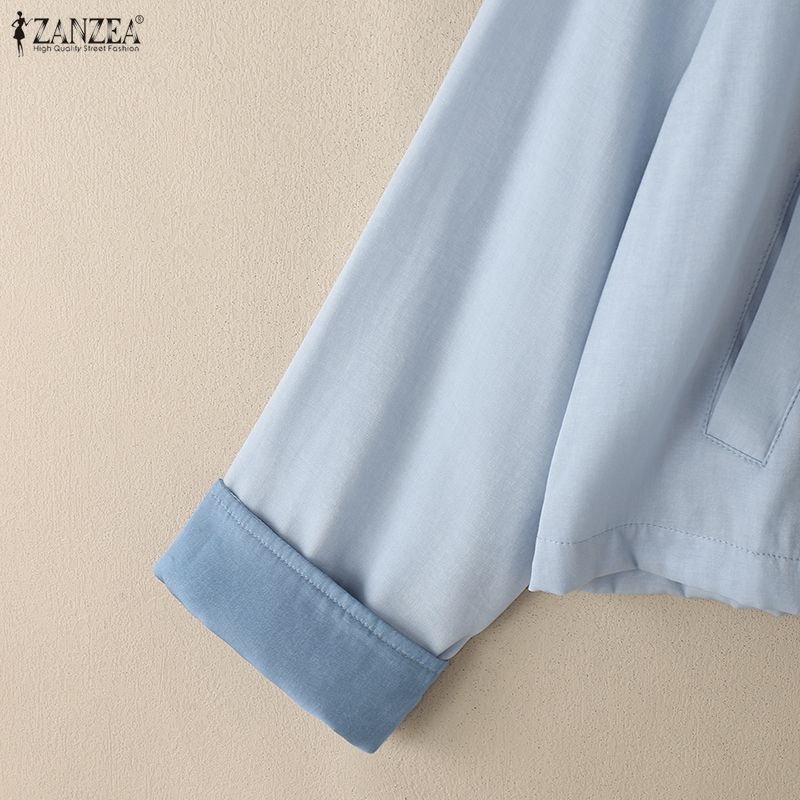 ZANZEA Women Turn Down Collar Casual Long Sleeve Blouse