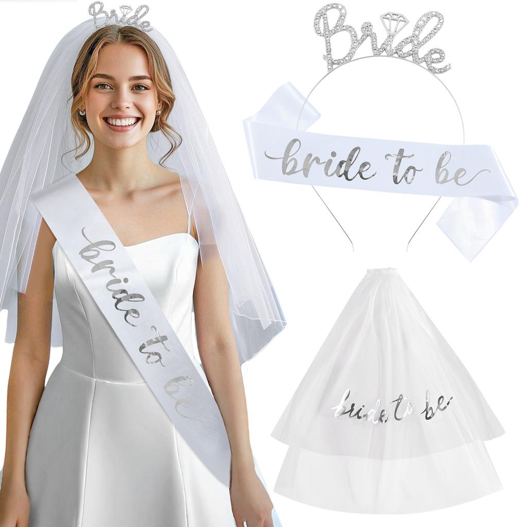 New Bachelorette Party Bridal Veil Headband Set Bride To Be Wedding Essential Prom Strap Crown