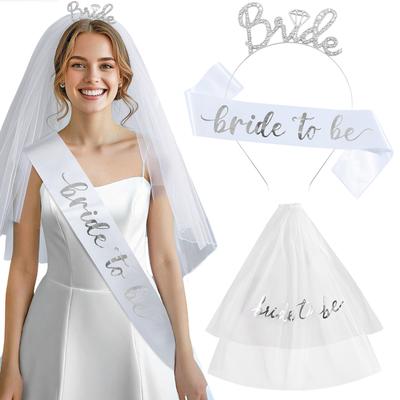 New Bachelorette Party Bridal Veil Headband Set Bride To Be Wedding Essential Prom Strap Crown