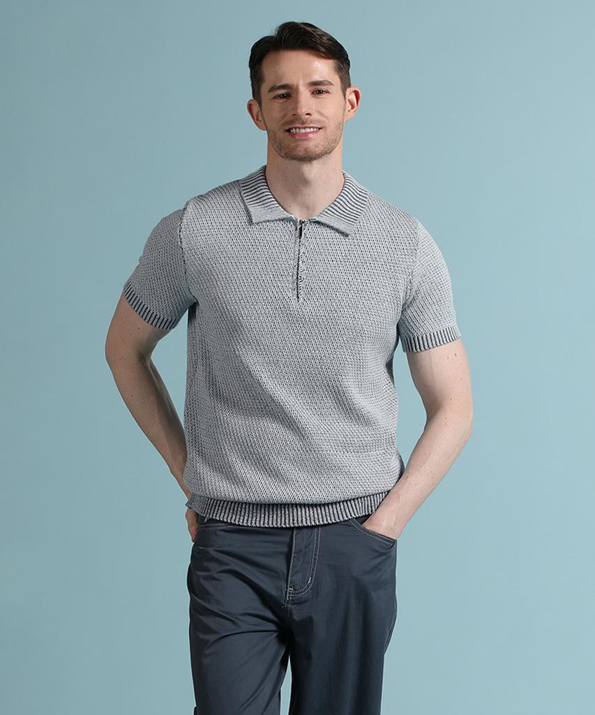 PANICALE Blue Melange Half-Zip Polo Knit