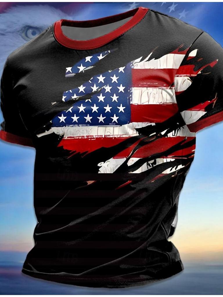 Summer Short Sleeve American Flag Street Style Men's 3D Print T Shirt Street Crew Neck Short Sleeve Loose Top