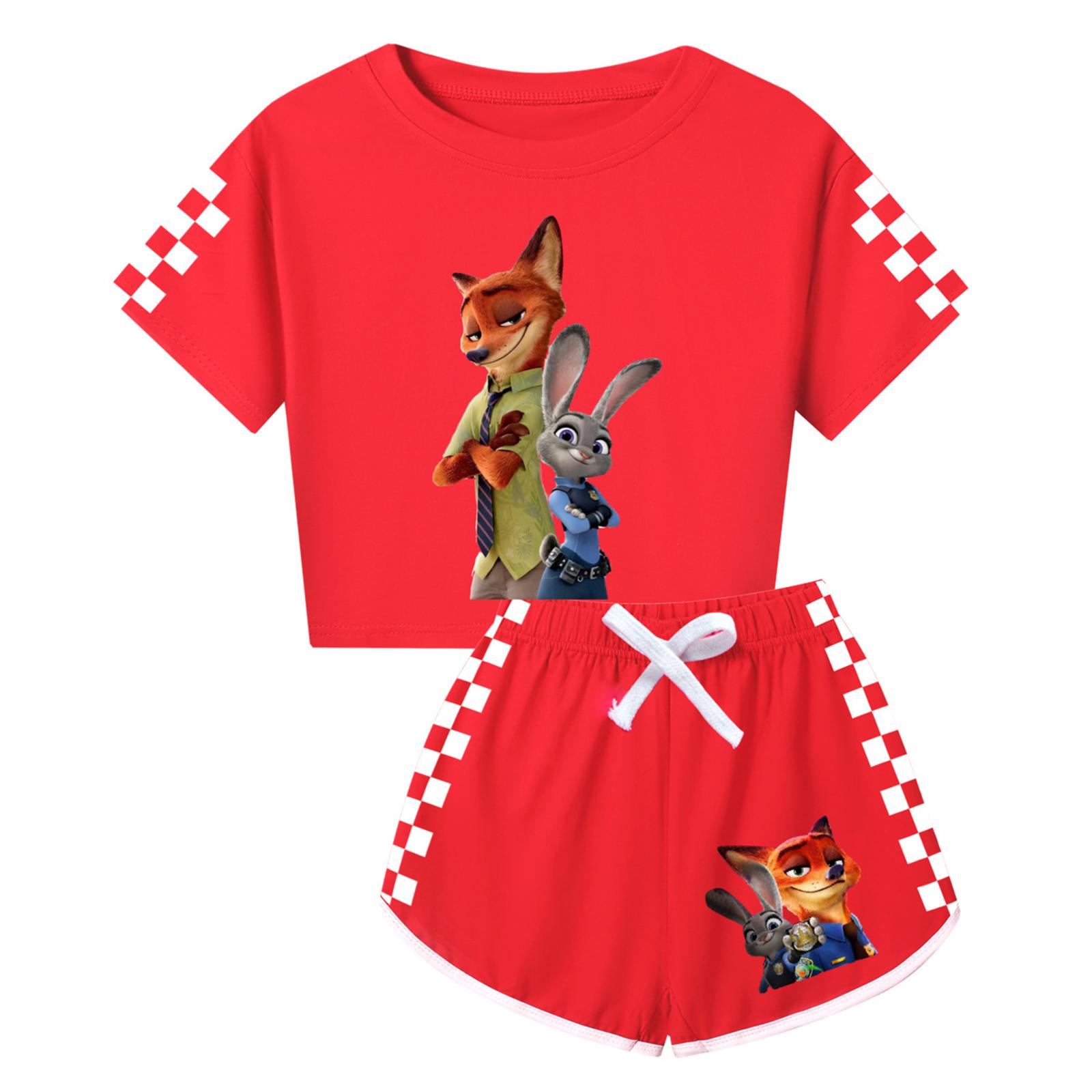 

Kids Summer Sport T-Shirt And Shorts 2 Piece Outfit Tracksuit Set Short Sleeve Print Crop Tops With Clothing Set 110 красный