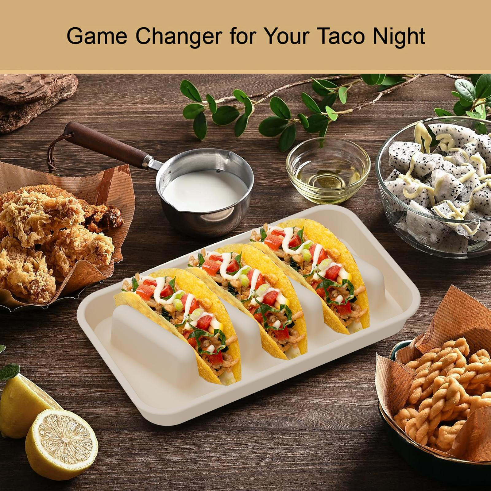 

Cooking Tool Taco Rack Silicone Plate for Serving at Home Or Cafe бежевий