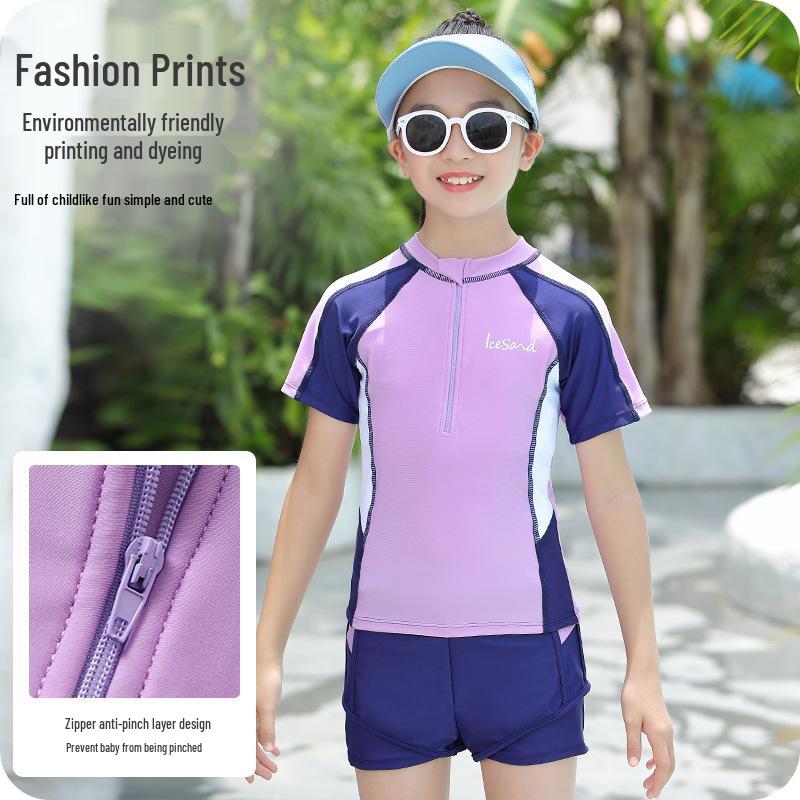 Girls' Sun Protection Swimwear: Split Flat Leg Style for Students and Kids
