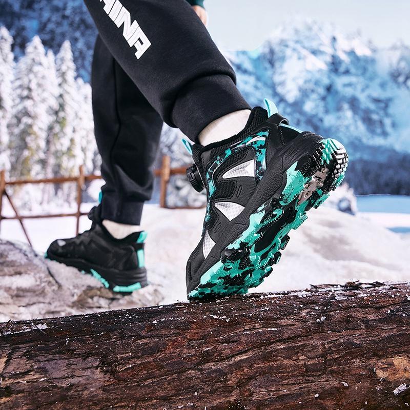 Anta Kids Trendy Fashion Thickened Warm Non-Slip Low-Top Casual Shoes Kids Casual Shoes Black Green A12449940-5