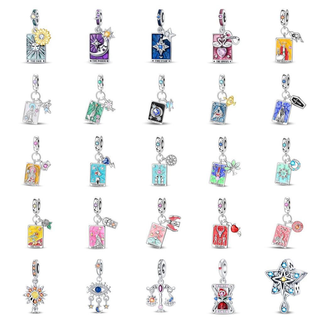S925 Silver DIY Bracelet Charms Tarot Theme Sun Moon Stars Pendants Beads Kit
