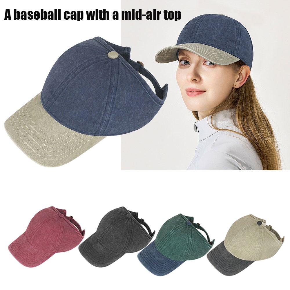 Washed Cotton Baseball Caps Half Empty Top Ponytail Peaked Hat Summer Women Shade Cap Uv Protection Outdoor Sports Baseball Cap