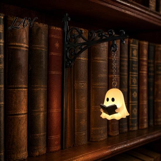 Ambient Bookshelf Decor Ghost Reading Light, Cute Lamp, Retro Versatile Hanging Bookends Light for Halloween Library Study Minimalist Lamp