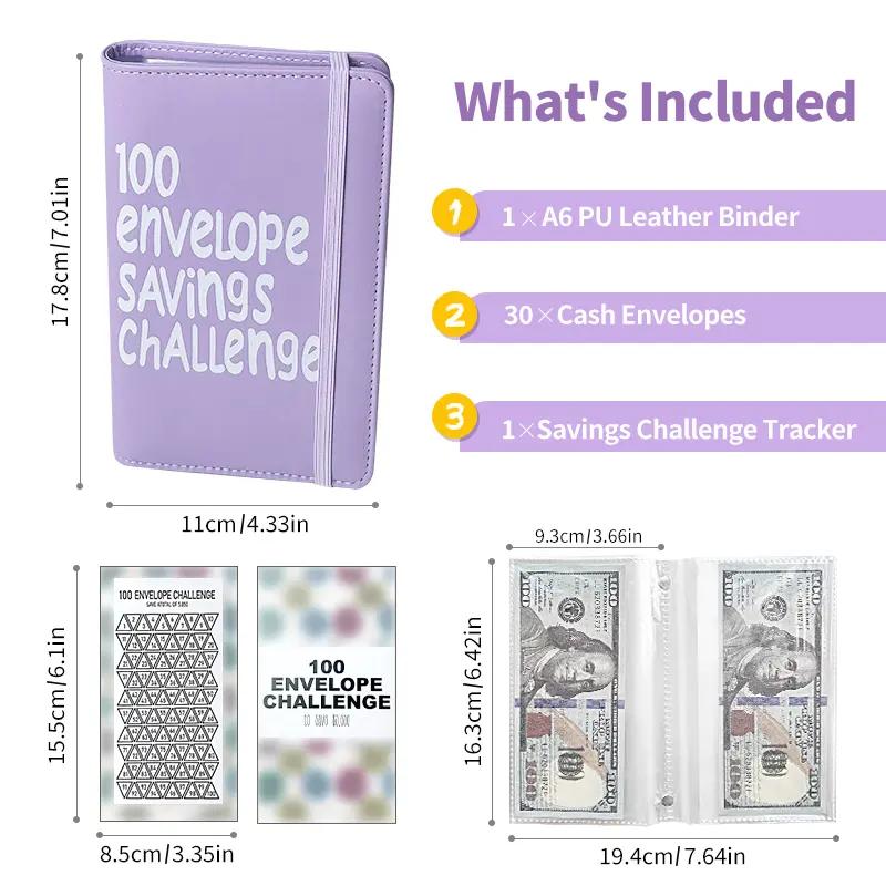 2026 New 100-Envelope Money Saving Challenge Set with Cute Stickers, Binder & Cash Envelopes, 100-Day Budget Planner to Save $5,050