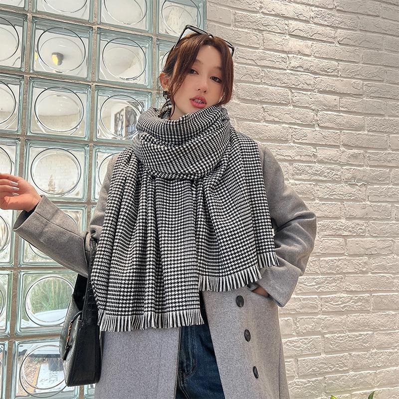 Korean Style Classic Houndstooth Wool Scarf for Women Autumn and Winter Retro All Match Fashion Scarf Warm and Comfortable Cold Protection Shawl