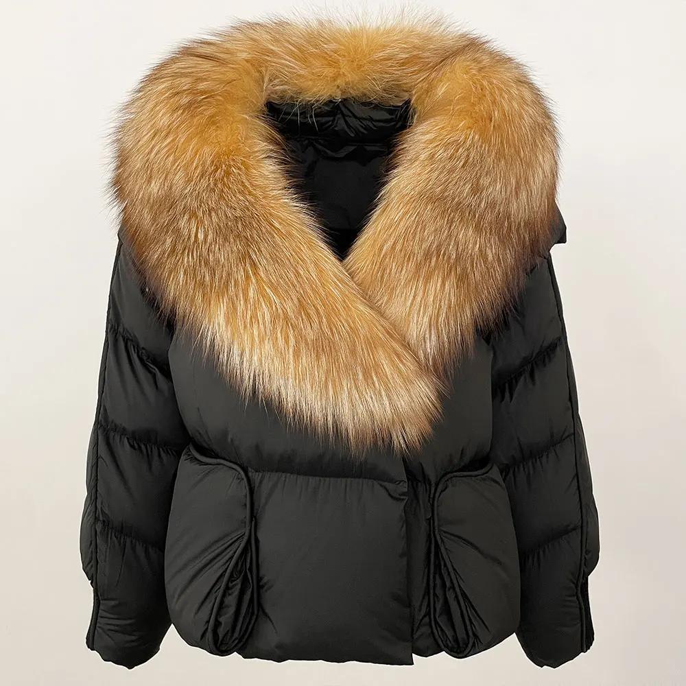 OFTBUY 2024 Winter Jacket Women Natural Real Raccoon Fox Fur Collar White Duck Down Coat Thick Warm Streetwear Casual Outerwear