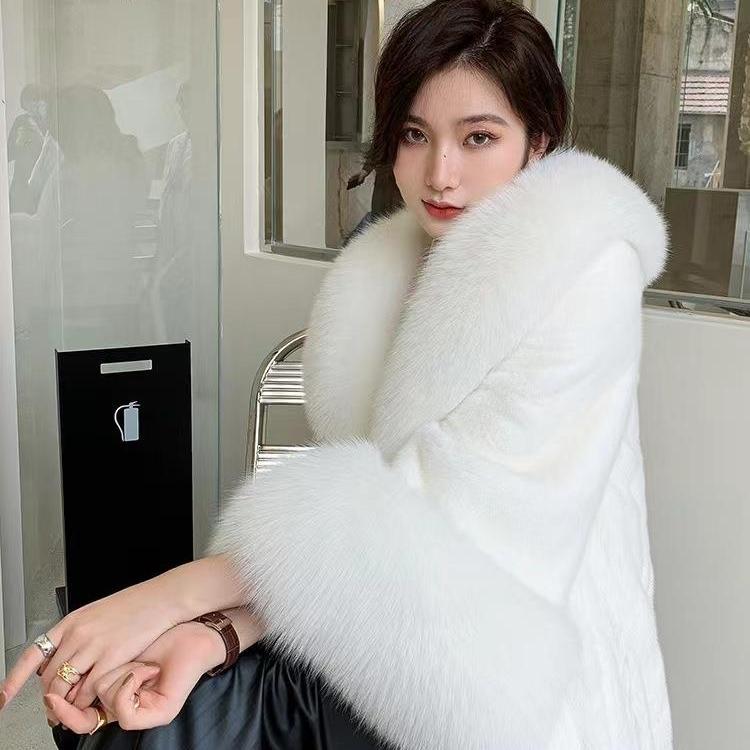 Women's Mink Coat Mid-length Autumn and Winter Mink Velvet Imitation Fur Fox Fur Collar Women's Slim New Large Size Thickened Coat