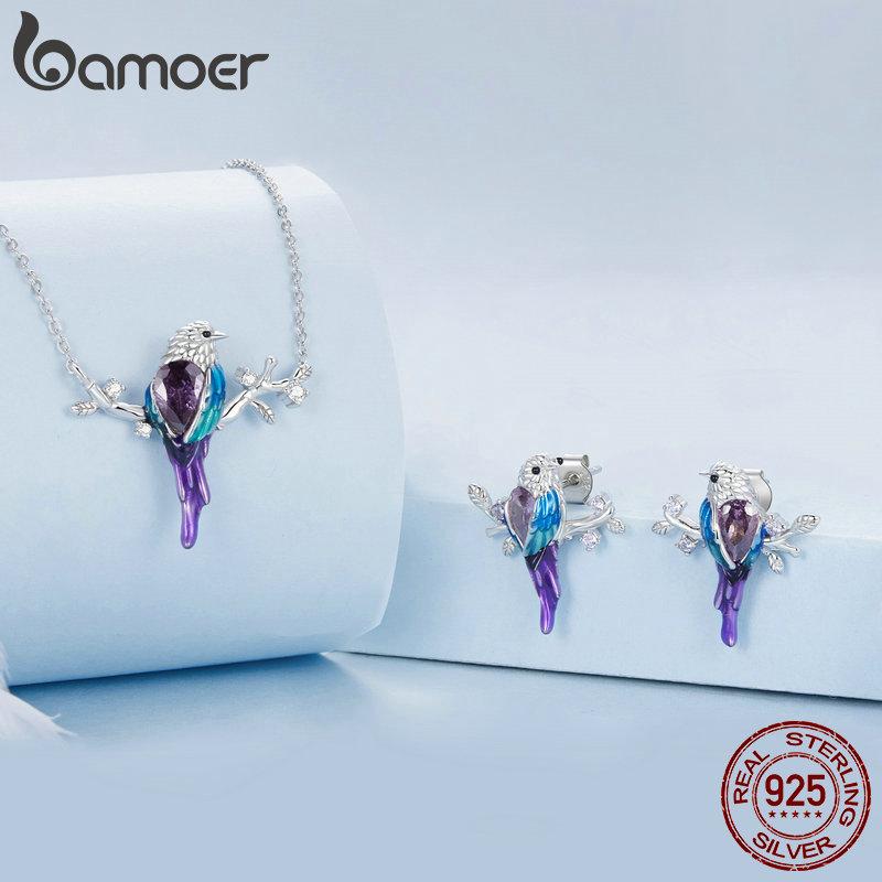 

BAMOER стерлингового серебра 925 пробы с милой птицей, подвеска, ожерелье, висячие серьги с животными для женщин, комплект ювелирных изделий, подарки 925 silver