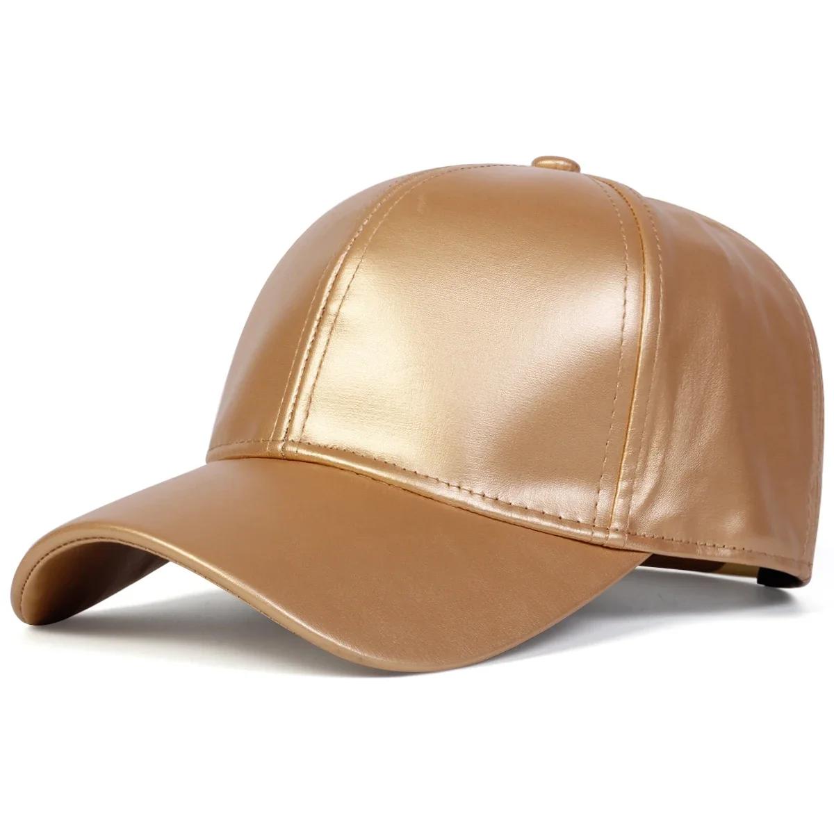 Unisex Leuchtpanel Unifarbene PU-Leder-Baseballkappen Frühling Herbst Outdoor Verstellbare Freizeitkappen Papa-Hut Sonnenschutzhut beige