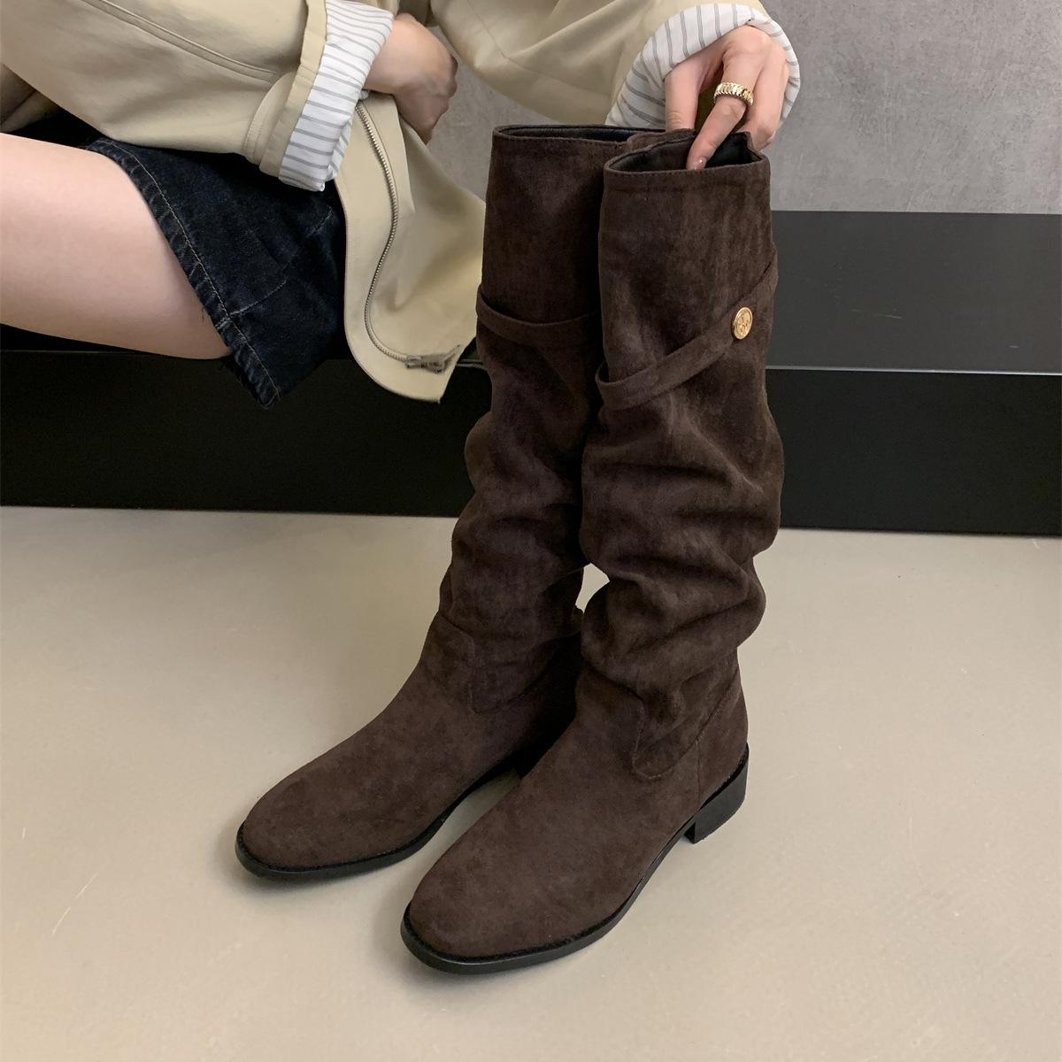 

Замшевые облегающие ботфорты цвета хаки, ботинки рыцаря на платформе, женские, новая коллекция осень-зима 2025, облегающие ботфорты на высоком каблуке 39